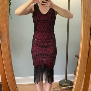 Beaded and sequined burgundy gatsby 1920’s dress